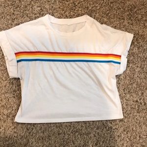 A white with rainbow crop top